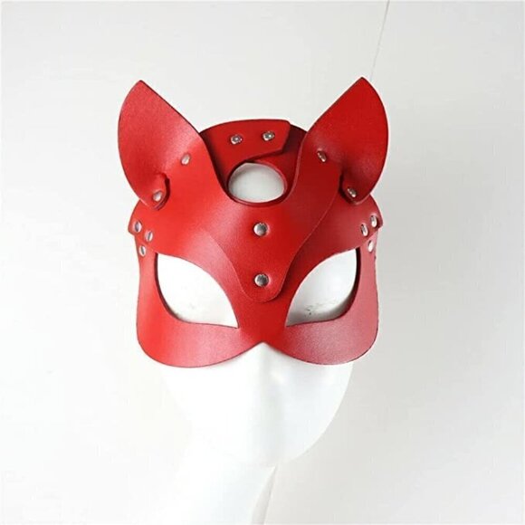 𝅺RED Leather Fetish Masquerade Face Mask Slave Bondage BDSM Costume Cosplay NWT - Picture 3 of 7